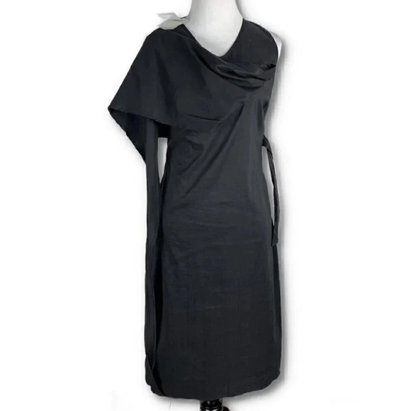 New Sarah Pacini dress 00 black 73% linen asymmetric wrap Minimalist avant-garde - Picture 1 of 13